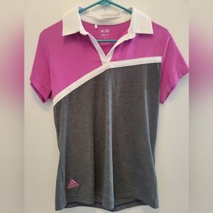 adidas Short-Sleeved Pink & Gray Golf Polo